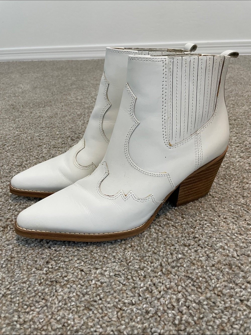 Sam Edelman White Western-Inspired Leather Ankle Booties - Picture 7 of 7